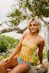 Sunnylia - Peplum Tankini Swim In Mustard Daisy