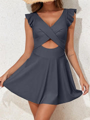Sunnylia - Women's One Piece Swimsuit Ruffle Cutout Swimdress Tummy Control V Neck Wrap Swimwear
