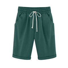 Sunnylia - Women's Elastic Waist Knee Length Casual Cotton Bermuda Shorts with Drawstring