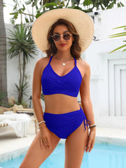 Sunnylia - Womens High Waisted Bikini Sets Drawstring Tummy Control Swimsuits Crisscross Tie Back Bathing Suit