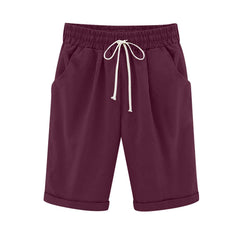 Sunnylia - Women's Elastic Waist Knee Length Casual Cotton Bermuda Shorts with Drawstring