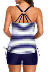 Sunnylia - Blue Stripes Tankini With Shorts Drawstring