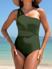 Sunnylia - Women's One Piece Swimsuits Tummy Control Mesh Patchwork Bathing Suit One Shoulder Adjustable Straps