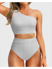Sunnylia - One Shoulder High Waisted Bikini Sets Two Piece Swimsuit Tummy Control-Black