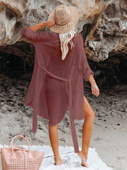 Sunnylia - Black Solid Color Tie Sun-proof Belt Sexy V Neck Cover Up