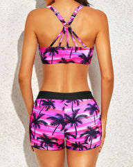 Sunnylia - Women's 3 Piece Scoop Neck Criss Cross Tankini Swimsuits