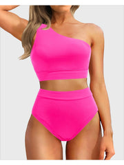 Sunnylia - One Shoulder High Waisted Bikini Sets Two Piece Swimsuit Tummy Control-Black