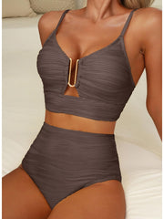 Sunnylia - 2026 Summer Two Piece Bikini Set U-Wire Cutout High Waisted Swimsuit-Black