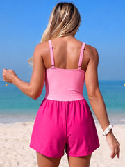 Sunnylia - Women's Swim Romper With Pocket Tummy Control One Piece Shorts Swimsuit