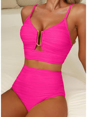 Sunnylia - 2026 Summer Two Piece Bikini Set U-Wire Cutout High Waisted Swimsuit-Black