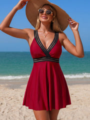 Sunnylia - Women's Tummy Control Weaving Conservative Skirt Style Split Swimsuit