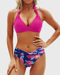 Sunnylia - Women Two Piece Bathing Suits Push Up Bikini Set Halter Swimsuit Vintage Swimwear