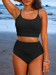 Sunnylia - Women 2 Piece Bikini Set High Waisted Color Block Swimsuit Beach Scrunch Ribbed Bathing Suit