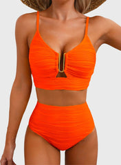 Sunnylia - 2026 Summer Two Piece Bikini Set U-Wire Cutout High Waisted Swimsuit-Black
