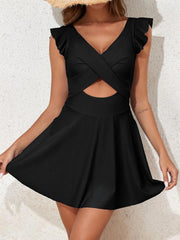 Sunnylia - Women's One Piece Swimsuit Ruffle Cutout Swimdress Tummy Control V Neck Wrap Swimwear