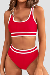 Sunnylia - Women's High Waisted Bikini Sets Sporty Two Piece Swimsuits Color Block Cheeky High Cut Bathing Suits