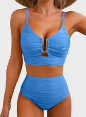 Sunnylia - 2026 Summer Two Piece Bikini Set U-Wire Cutout High Waisted Swimsuit-Black