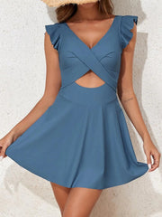 Sunnylia - Women's One Piece Swimsuit Ruffle Cutout Swimdress Tummy Control V Neck Wrap Swimwear
