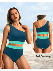 Sunnylia - One Shoulder High Waisted Bikini Sets Two Piece Swimsuit Tummy Control-Black