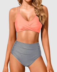 Sunnylia - Women High Waisted Bikini Set Two Piece Swimsuits Push up Wrap Swim Suits Top Tummy Control Bathing Suit