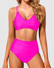 Sunnylia - Women High Waisted Bikini Set Two Piece Swimsuits Push up Wrap Swim Suits Top Tummy Control Bathing Suit