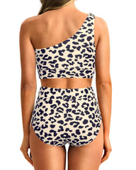 Sunnylia - One Shoulder High Waisted Bikini Sets Two Piece Swimsuit Tummy Control-Pink