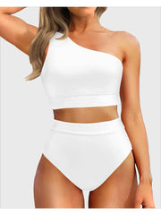Sunnylia - One Shoulder High Waisted Bikini Sets Two Piece Swimsuit Tummy Control-Black