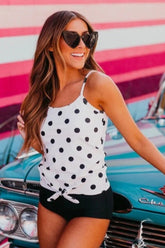 Sunnylia - Polka Dot Tie Front Blouson Tankini Set