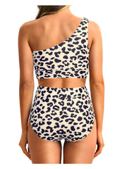 Sunnylia - One Shoulder High Waisted Bikini Sets Two Piece Swimsuit Tummy Control-Black