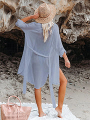 Sunnylia - Black Solid Color Tie Sun-proof Belt Sexy V Neck Cover Up