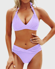 Sunnylia - Women Two Piece Bathing Suits Push Up Bikini Set Halter Swimsuit Vintage Swimwear
