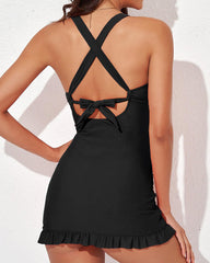 Sunnylia - Deep V Cross Back Ruched One Piece Swimsuit