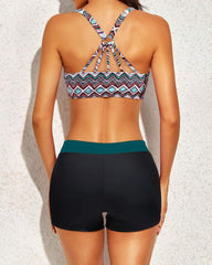 Sunnylia - Women's 3 Piece Scoop Neck Criss Cross Tankini Swimsuits