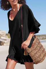 Sunnylia - V Neck Solid Color Cover Up