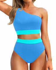 Sunnylia - One Shoulder High Waisted Bikini Sets Two Piece Swimsuit Tummy Control-Pink