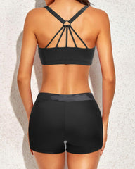 Sunnylia - Women's 3 Piece Scoop Neck Criss Cross Tankini Swimsuits