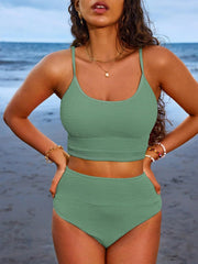Sunnylia - Women 2 Piece Bikini Set High Waisted Color Block Swimsuit Beach Scrunch Ribbed Bathing Suit