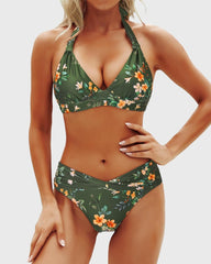 Sunnylia - Women Two Piece Bathing Suits Push Up Bikini Set Halter Swimsuit Vintage Swimwear
