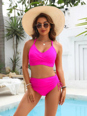 Sunnylia - Womens High Waisted Bikini Sets Drawstring Tummy Control Swimsuits Crisscross Tie Back Bathing Suit