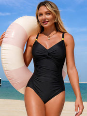 Sunnylia - Women's One Piece Swimsuit Tummy Control Bathing Suit Gold Metal Full Coverage Slimming Swimwear