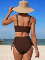 Sunnylia - Women's High Waisted Bikini Sets Drawstring Tummy Control Swimsuits Crisscross Tie Back Bathing Suit