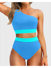 Sunnylia - One Shoulder High Waisted Bikini Sets Two Piece Swimsuit Tummy Control-Black