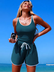 Sunnylia - Women's Modest One Piece Swimsuit Shorts Loose Fit Sport Bathing Suit
