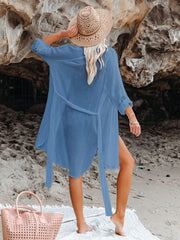 Sunnylia - Black Solid Color Tie Sun-proof Belt Sexy V Neck Cover Up