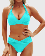 Sunnylia - Women Two Piece Bathing Suits Push Up Bikini Set Halter Swimsuit Vintage Swimwear