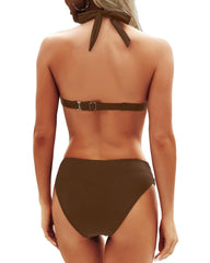 Sunnylia - Women Two Piece Bathing Suits Push Up Bikini Set Halter Swimsuit Vintage Swimwear