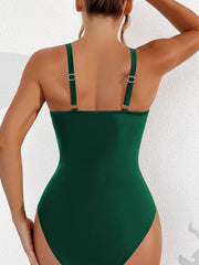 Sunnylia - Women Plus Size One Piece Swimsuit V Neck Mesh Sheer Tummy Control Bathing Suit