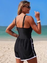 Sunnylia - Women's Colorblock Sporty Tummy Control One Piece Bathing Suit with Shorts Pockets