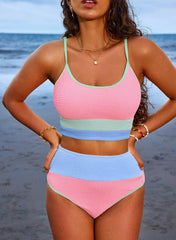 Sunnylia - Women 2 Piece Bikini Set High Waisted Color Block Swimsuit Beach Scrunch Ribbed Bathing Suit