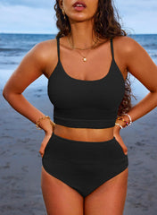 Sunnylia - Women 2 Piece Bikini Set High Waisted Color Block Swimsuit Beach Scrunch Ribbed Bathing Suit